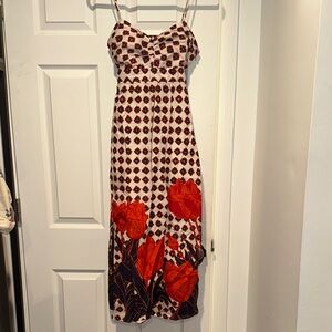 Anthropologie Dress Maeve Dress Elegant Red and Black Floral Dress